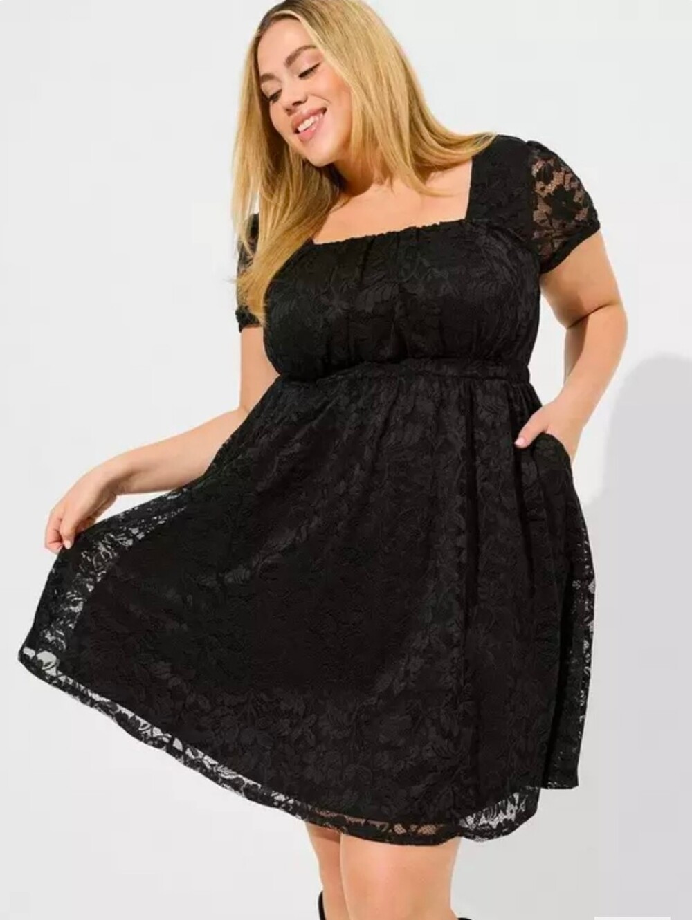 Torrid The Knee Lace Puff Sleeve Black Dress Size 1X - Picture 5 of 13